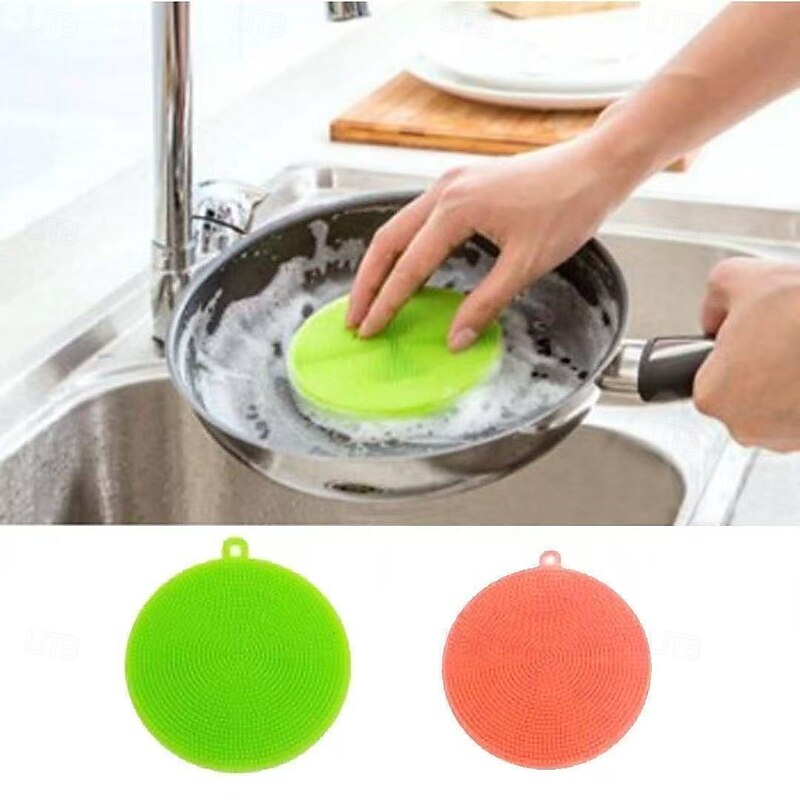 5pcs Silicone Multi-purpose Scrubber Sponge, Non-stick Oil Dishwashing Cloth, Kitchen Cleaning Pads for Pots, Pans, Dishes, Reusable Household Scrubbers3