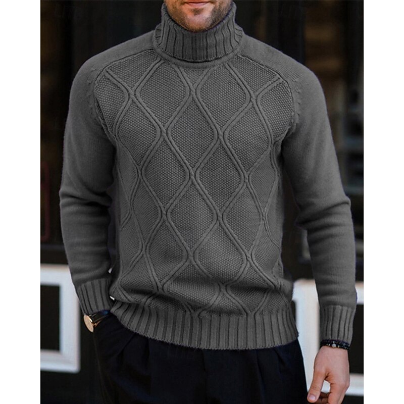 Men's Pullover Sweater Jumper Knit Sweater Ribbed Knit Regular Tops Knitted Plain Turtleneck Fashion Basic Vacation Daily Wear Clothing Apparel Fall Winter White Gray M L XL4