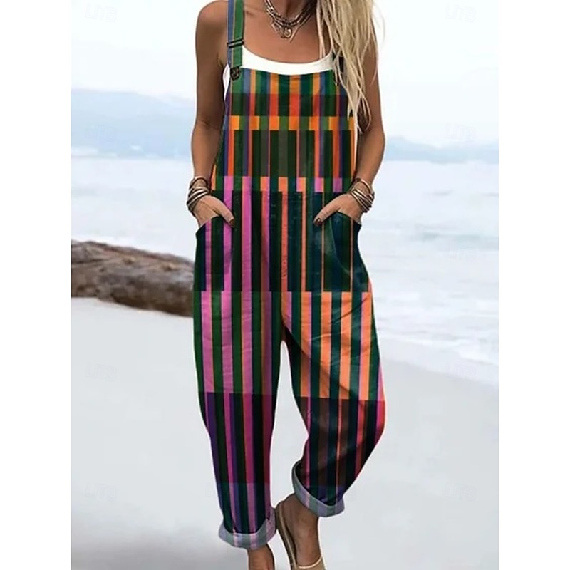 Women's Dungarees Active Floral Sleeveless Sleeveless Straight Square Neck Pocket with Pocket Vacation Daily Loose Fit Blue Purple Orange Summer3