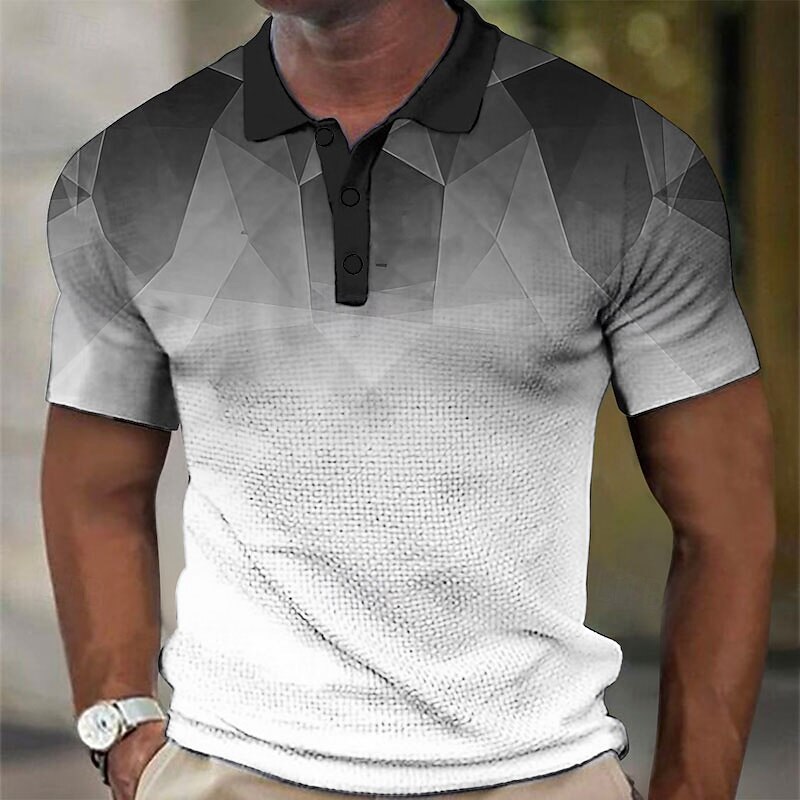 Men's Geometric Waffle Polo Shirts Golf Shirt Short Sleeve Polo Shirts Collared Shirts Casual Vacation Wear Formal Wear Festival Wear Buttons 3D Print Yellow Blue Purple3