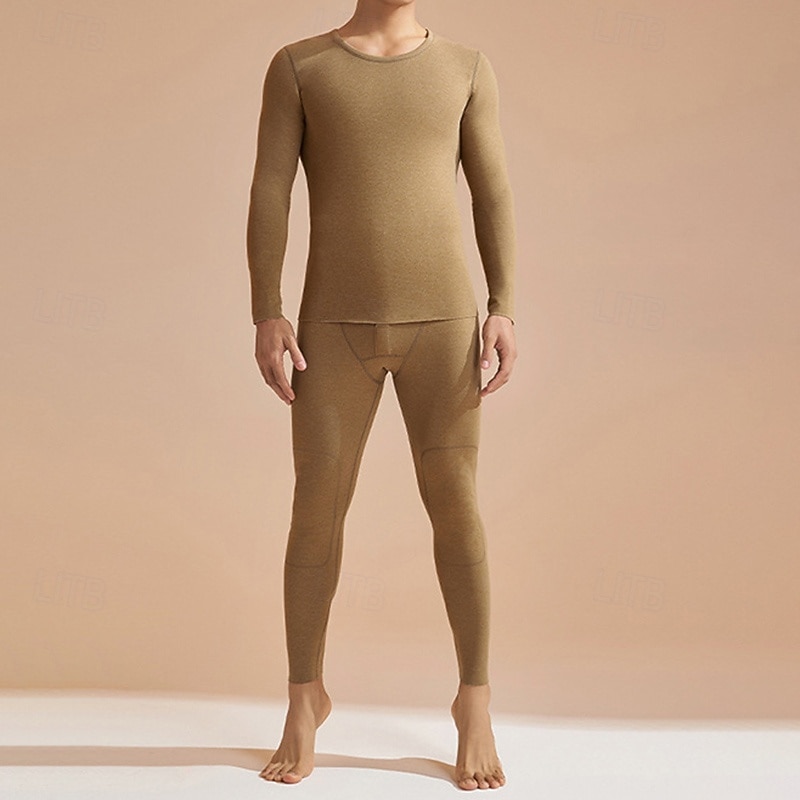 Men's Cold Weather Top Bottom Base Layer Top & Bottom Thermal Underwear Set Winter Thick Clothing Suit Black Light Grey Athletic Running Yoga Warm Long Sleeve Sport Activewear3