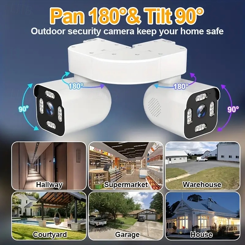 8 Megapixel Smart Wireless Wifi Outdoor Security Camera 360 Panoramic Outside Angle Mount with Dual Bullet Cameras Full Colour Night Vision Smart AI Motion Detection Sound and Motion Alerts4