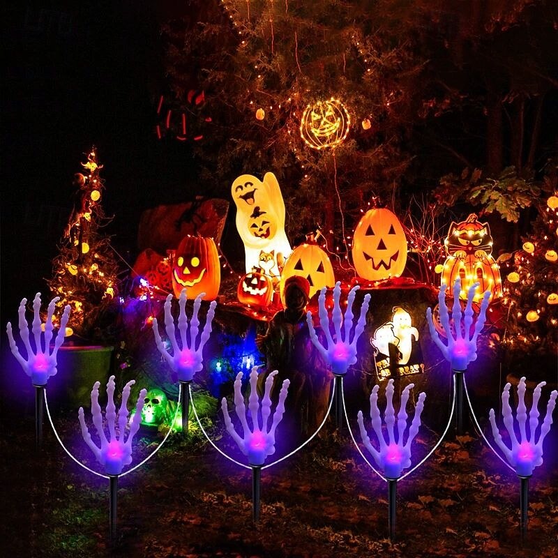 8/12PCS Solar Halloween Path Light LED Luminous Ghost Hand Solar Skeleton Hand Lawn Light Waterproof Garden Walkway Horror Atmosphere Decorative Props2