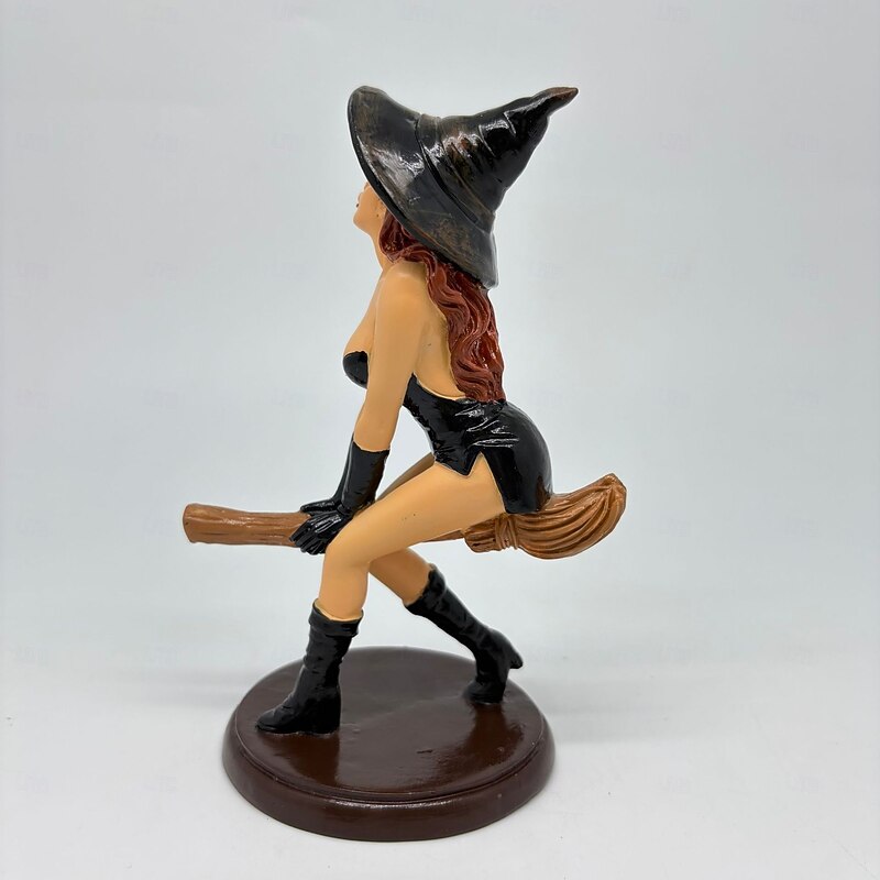 Sexy Witch Bookshelf Figurine Hand-Painted Resin Gothic Dark Fairy Witch Riding on Magic Broom Seductive Sorcery Witch Statue Halloween & Gothic Home Decor4
