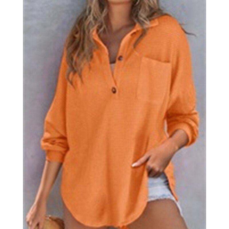 Women's Sweater Pullover Daily Stylish Casual Solid Color Ribbed V Neck Buttons Knitted Long Sleeve Regular Tops Knit Daily Holiday Going out White Pink Fall Winter