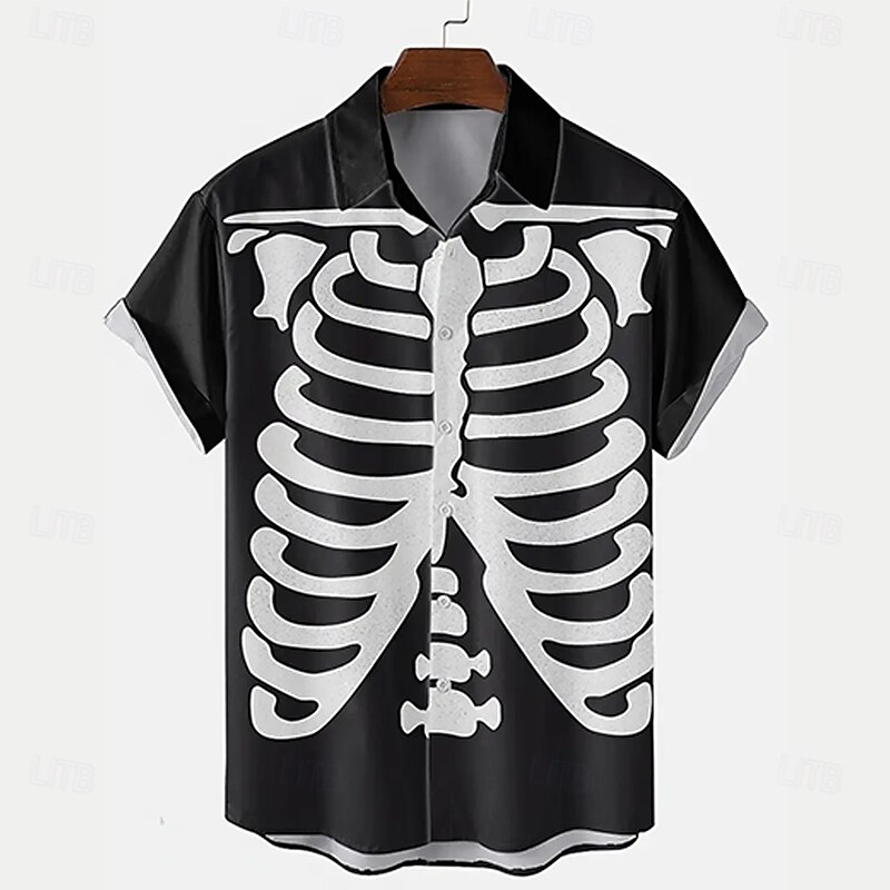 Halloween Men's Halloween Costumes Skulls Shirt Summer Shirt Button Up Shirt Short Sleeve Dark Gothic Style Outdoor Vacation Dailywear Summer Spring Turndown 3D Print Collared Shirts Front One Pocket4