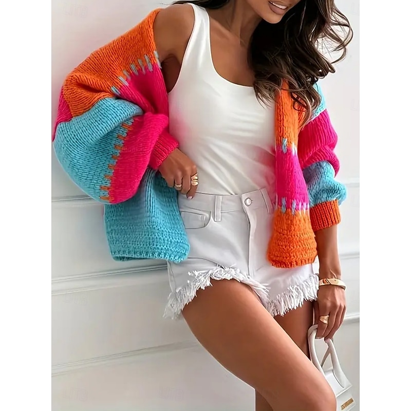 Women's Sweater Cardigan Fashion Streetwear Casual Pure Color Open Front Knitted Long Sleeve Regular Tops Knit Outdoor Daily Weekend Pink Orange Fall Winter3