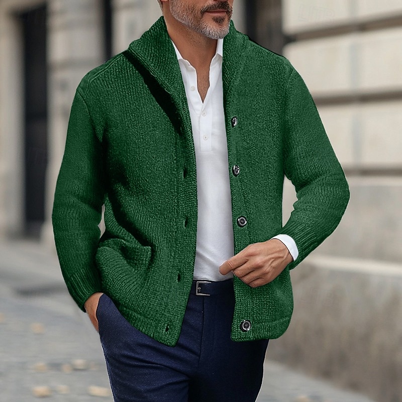 Men's Sweater Cardigan Sweater Ribbed Knit Regular Tops Knitted Button Front Plain Turndown Vacation Fashion Casual Daily Wear Clothing Apparel Winter Spring &  Fall Black Navy Blue M L XL3