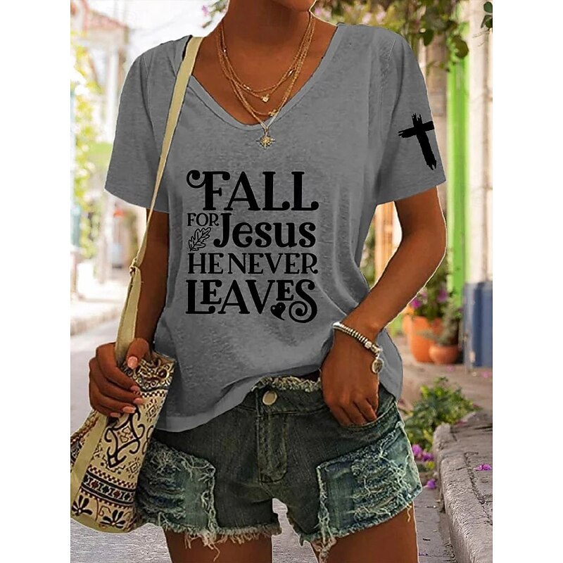 Women's T Shirt Graphic Letter Vintage Stylish Classic Short Sleeve V Neck Regular Tops Daily Print Black White Blue Orange Green Summer Spring Fall2