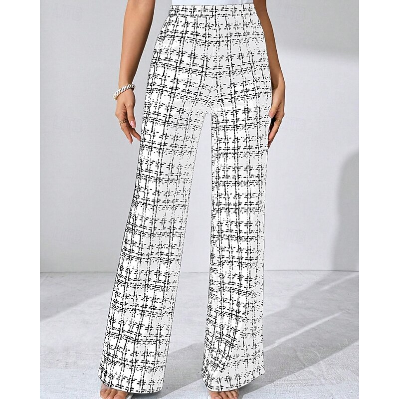 Women's Wide Leg Slacks Streetwear Casual Full Length Natural Plaid Elastic Waist Comfy Street Holiday Daily Wear Black White Green Dark Blue Fall Regular Fit3