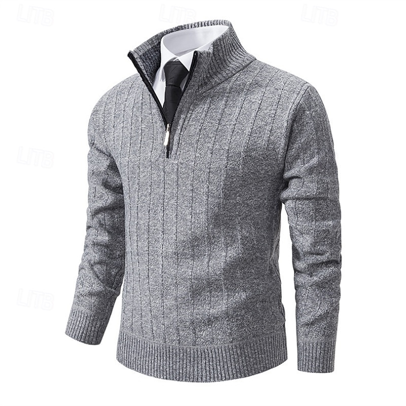 Men's Sweater Pullover Sweater Jumper Quarter Zip Pullover Sweater Ribbed Knit Regular Tops Knitted Slim Fit Plain Standing Collar Knitwear Contemporary Business Casual Clothing Apparel Fall Winter2