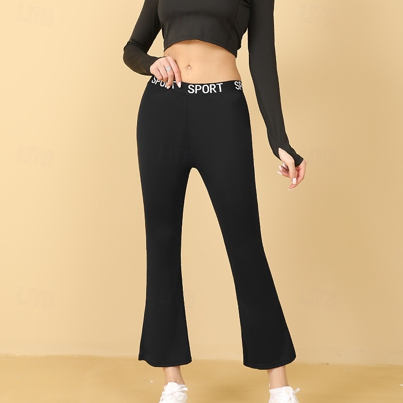 Women's Cropped Trousers Flared Pants High Waist Gym Athletic Pilates Bottoms Solid Color Black Coffee Grey Fall Sports Activewear