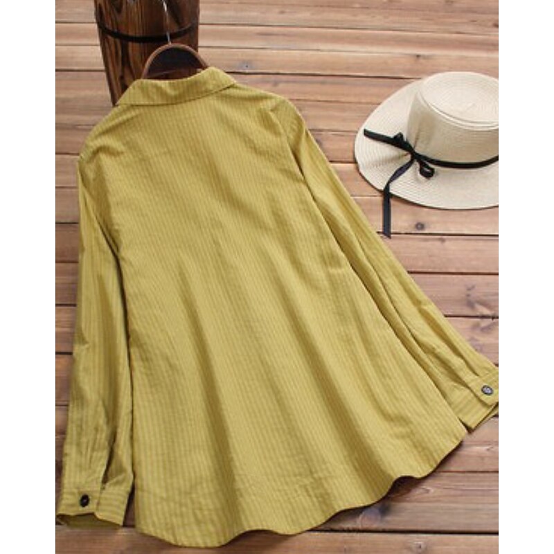 Women's Shirt Blouse Striped Modern Casual Long Sleeve Shirt Collar Regular Tops Daily Holiday Going out Buttons Yellow Green Fall4