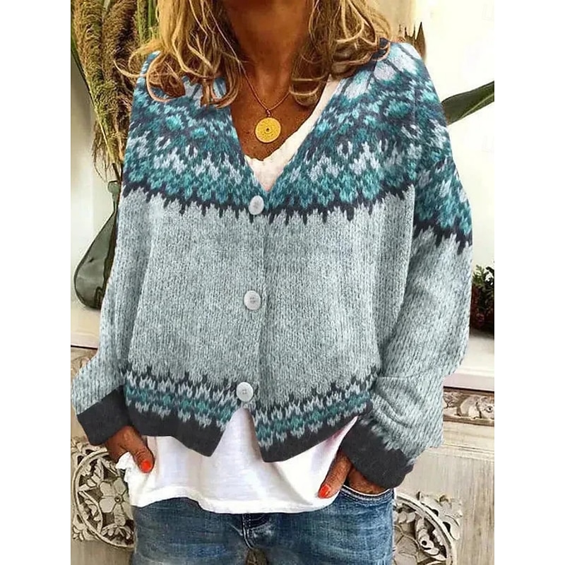 Women's Cardigan Sweater Knitted Ribbed Button Front V Neck Long Sleeve Lightweight Elegant Streetwear Graphic Geometric Buttons Print Tops Knit Outdoor Daily Weekend Yellow Navy Blue Fall Winter3