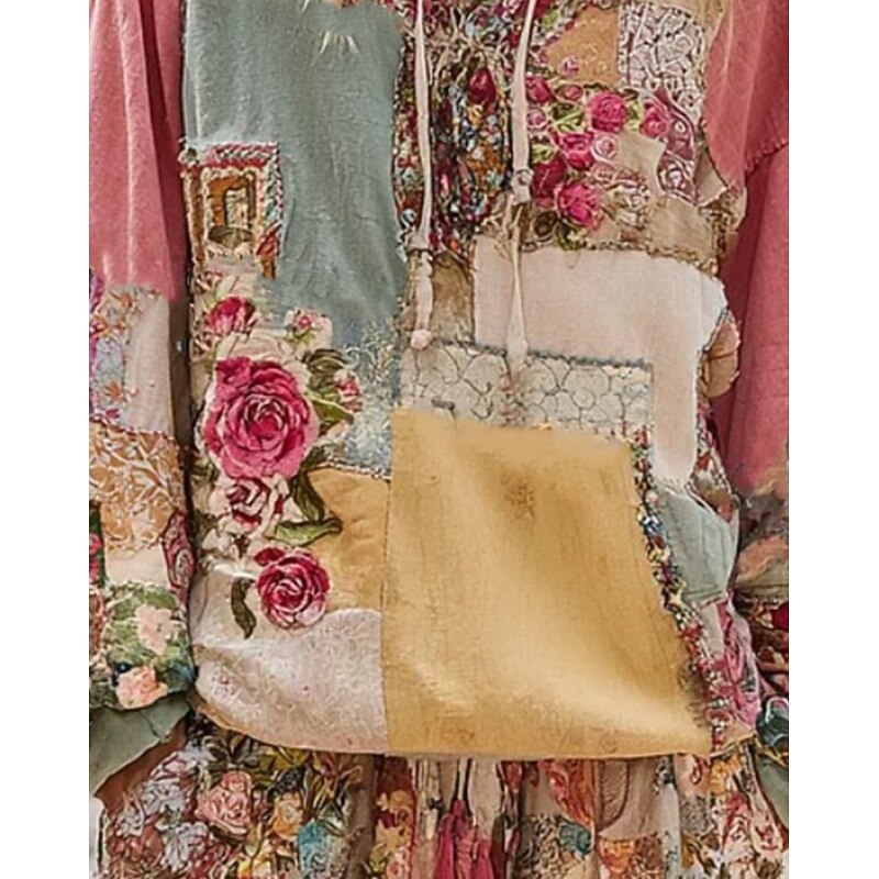 Women's 3D Print Vintage Boho Hoodie Patchwork Hoodie Sweatshirt Floral Pullover Sweatshirt Oversized Casual Graphic Floral Warm Active Hooded Street Dailywear Patchwork Pink Spring Fall Winter2