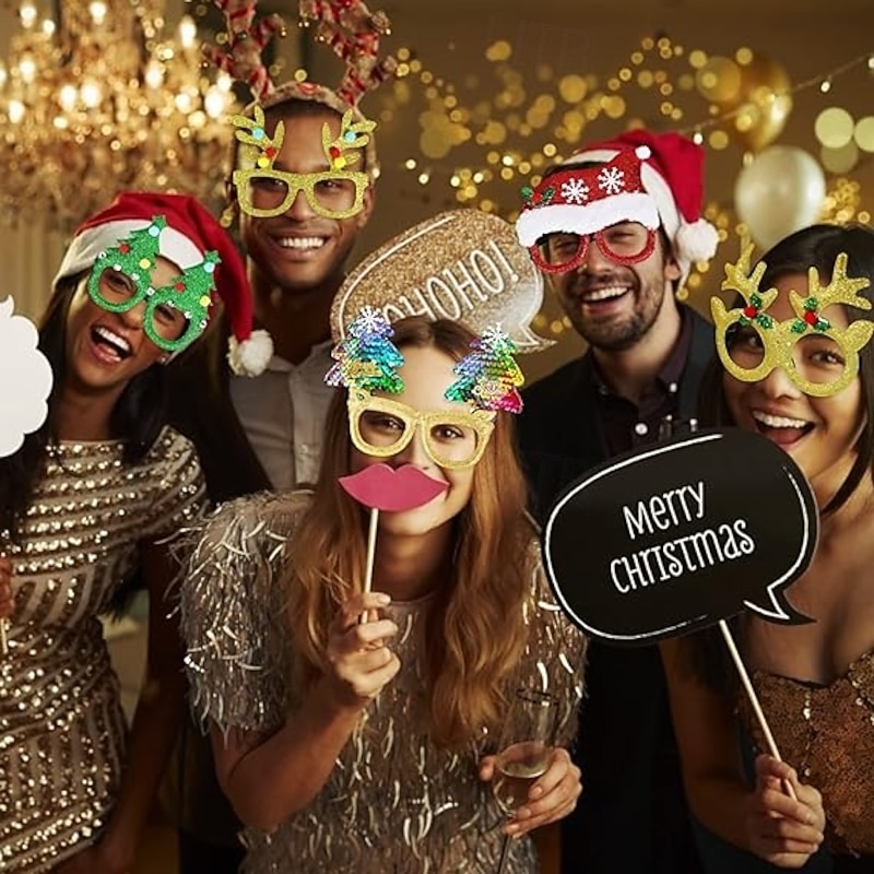 12Pcs Christmas Glasses Glitter Holiday Party Glasses Frames Christmas Decoration Accessories Costume Eyeglasses for Christmas Parties Holiday Favors (One Size Fits All)2