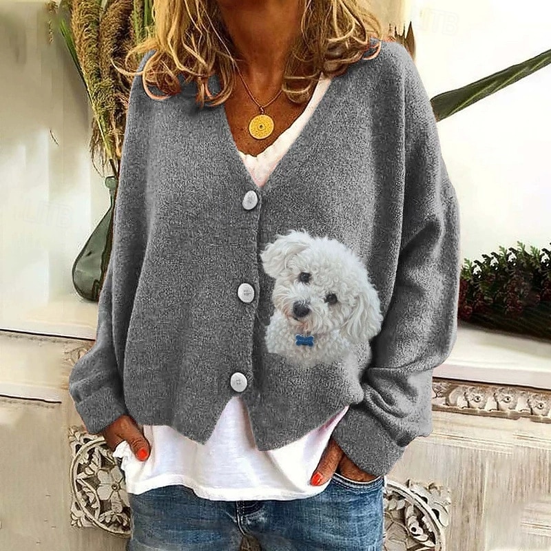 Women's Sweater Fashion Graphic Animal Ribbed V Neck Knitted Long Sleeve Regular Tops Knit Holiday Going out Weekend Black Pink Winter4