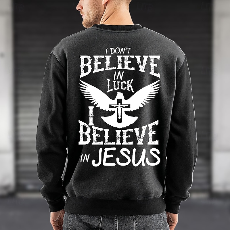 Men's Faith Backprint Sweatshirt Fashion Daily Crew Neck Home Sports Outdoor Streetwear Black Red Crewneck 3D All Seasons Designer
