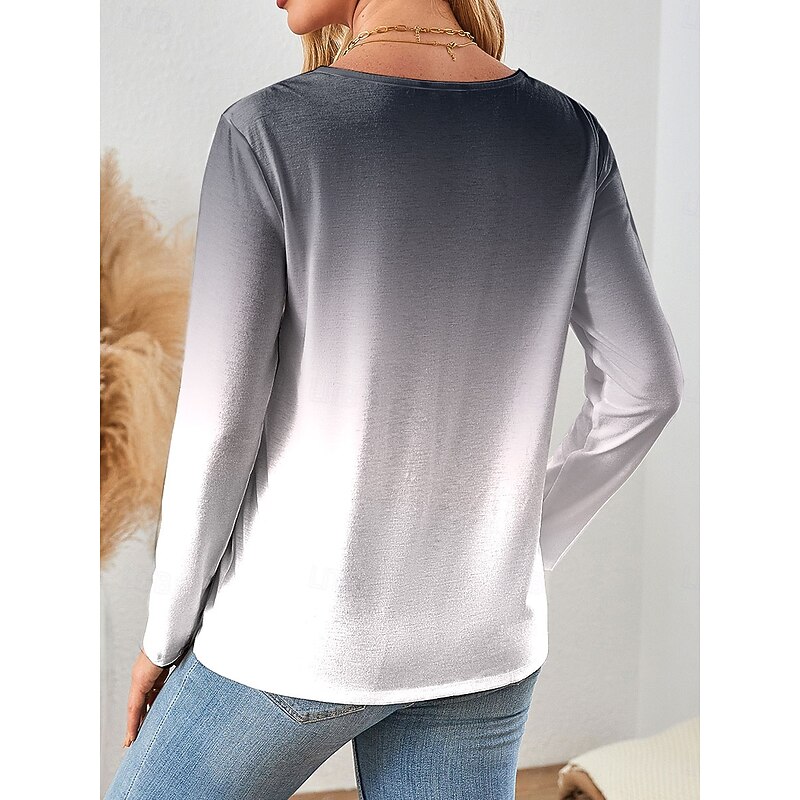 Women's T Shirt Ombre Graphic Duck Vintage Stylish Classic Long Sleeve V Neck Regular Tops Daily Print Blue Purple Green Gray Spring Fall Winter2