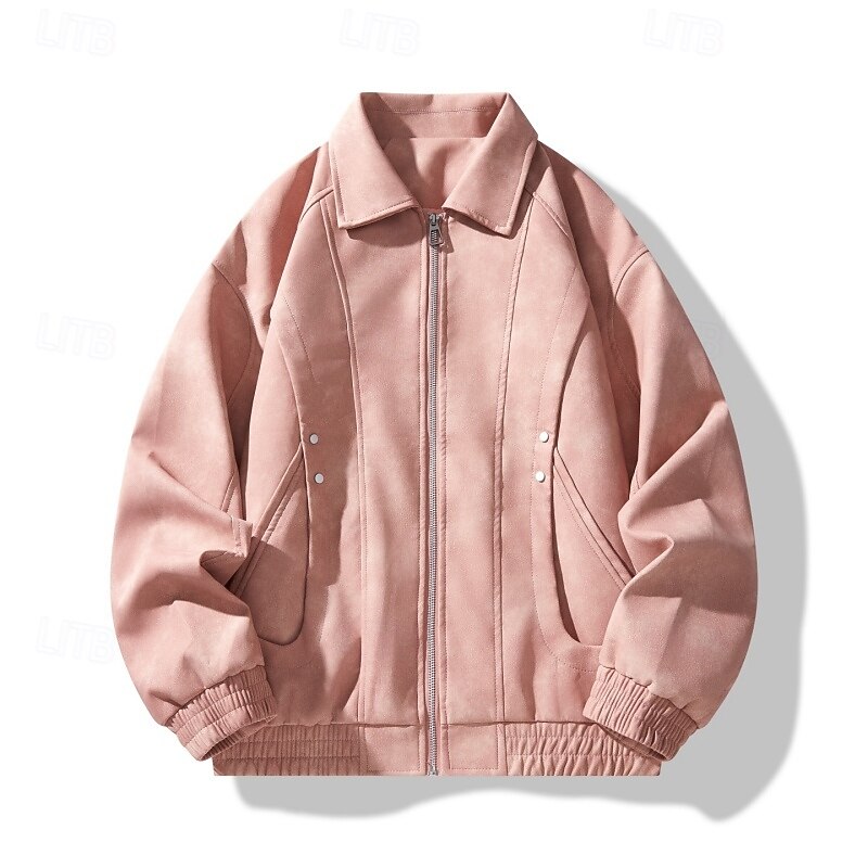Men's Jacket Casual Jacket Outdoor Vacation Warm Zipper Pocket Fall Winter Plain Fashion Streetwear Standing Collar Regular Black Pink Coffee Jacket2