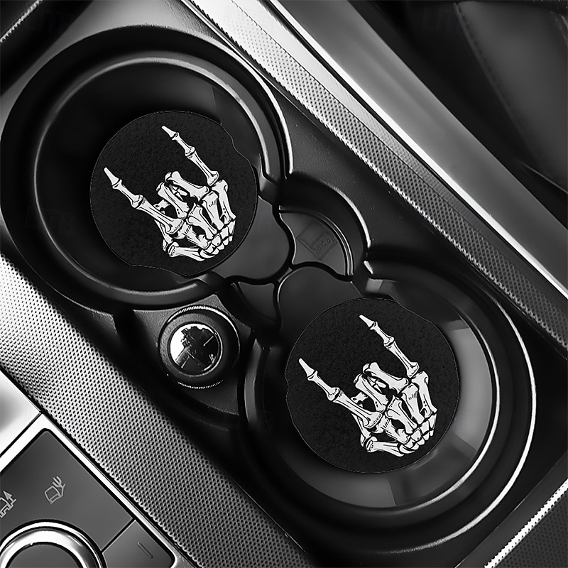 Halloween Absorbent Coaster Skull Finger Pattern Car Coaster 2pcs Absorbent  Cup Holder Mat  for Car Interior and Home Use