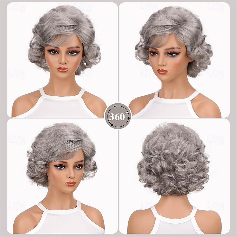 Old Lady Wig for Halloween Women Costume Grandma Wig with Side Part Synthetic Hair Granny for Daily Party Costume2
