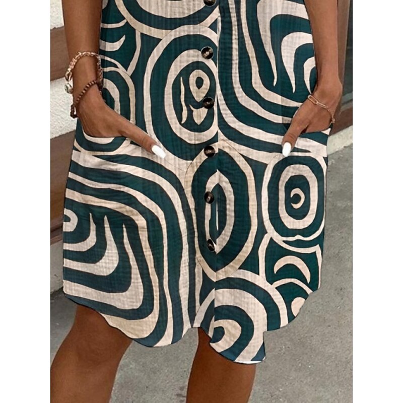 Women's Mini Dress Shirt Dress Casual Dress Print Dress Fashion Modern Daily Beach Weekend Regular Fit Geometric Short Sleeve Shirt Collar Green Summer Spring Fall Autumn3