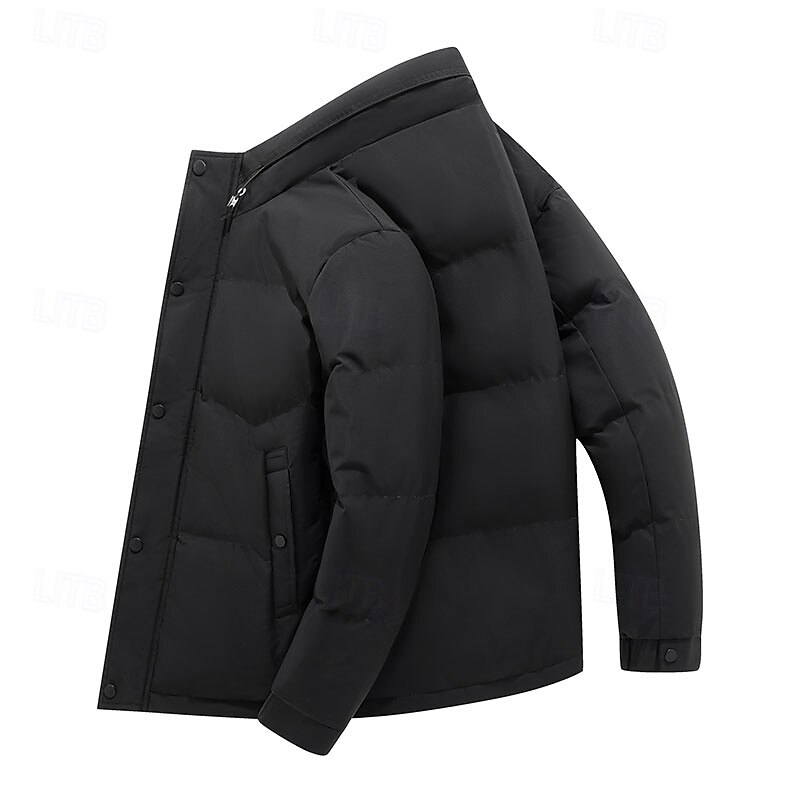 Men's Jacket Casual Jacket Outdoor Vacation Warm Zipper Pocket Fall Winter Plain Fashion Streetwear Standing Collar Regular Black Khaki Gray Jacket3