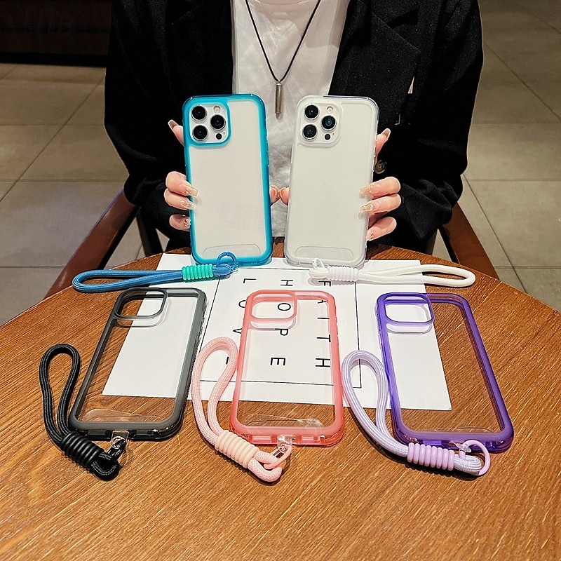 Phone Case For iPhone 17 Pro Max 17 Air 16 15 14 Pro Max Plus 13 Pro Max Back Cover with Wrist Strap Shockproof Retro Silicone