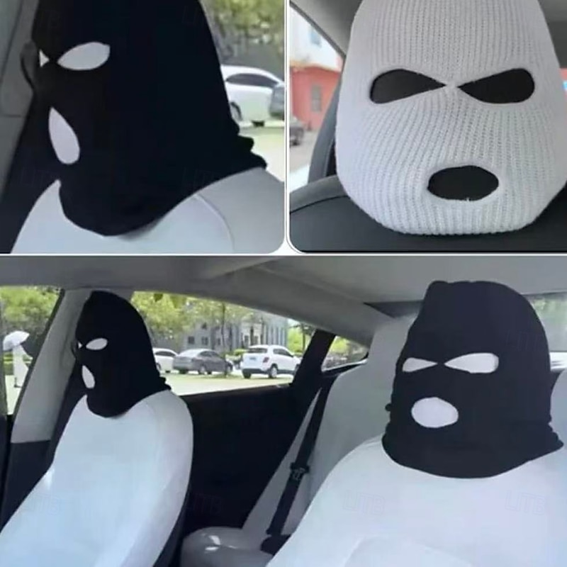 2pcs Personalized Funny Hat for Car Seat Headcover, Universal Car Headrest Protector Covers, Funny Personality Car Interior Decoration, Black & White3