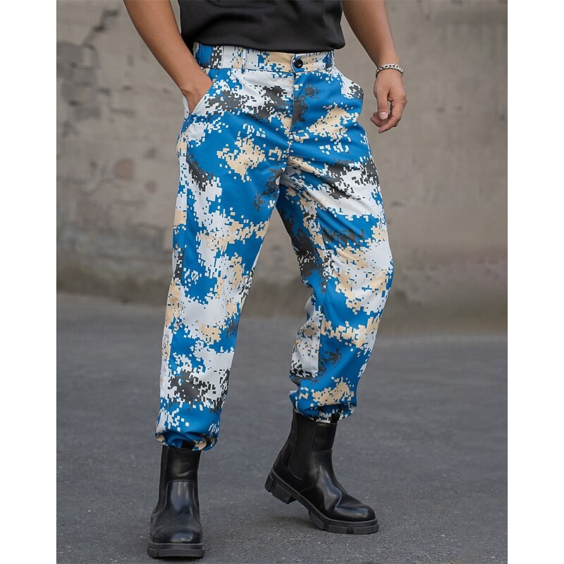 Men's Cargo Pants Trousers Camo Pants Pocket Buttons Camouflage Wearable Outdoor Daily Camping & Hiking Fashion Classic Blue2