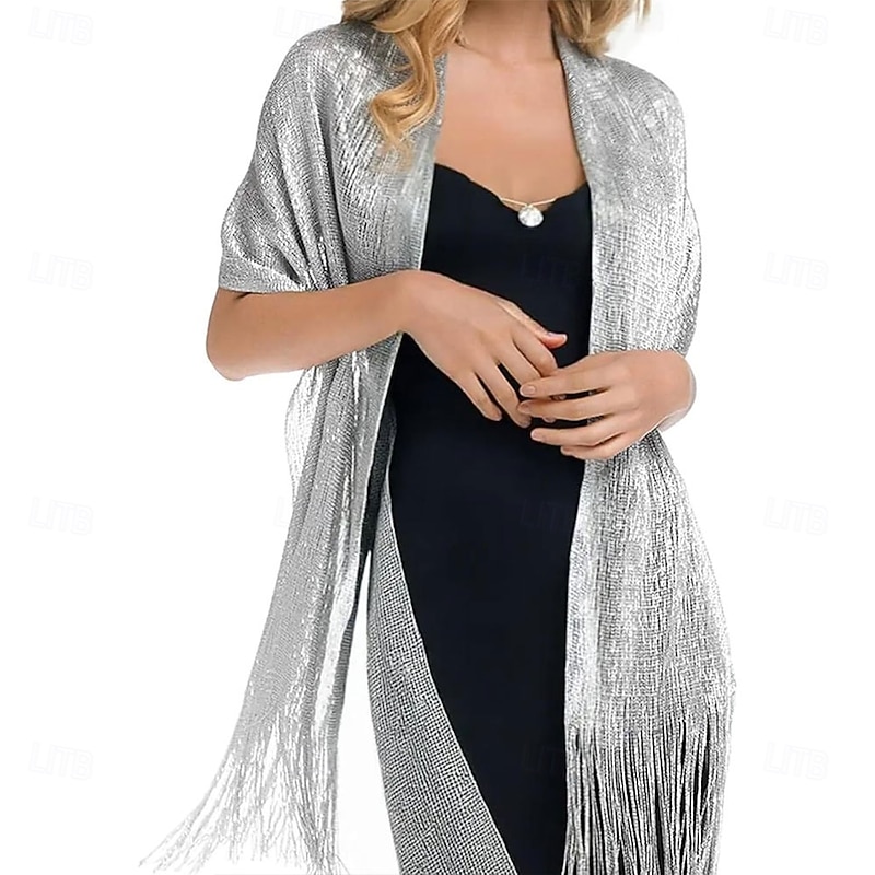 Women's Shawls and Wraps for Evening Dresses Glitter Shawls Fringe Bridal Capelet for Bride and Bridesmaid