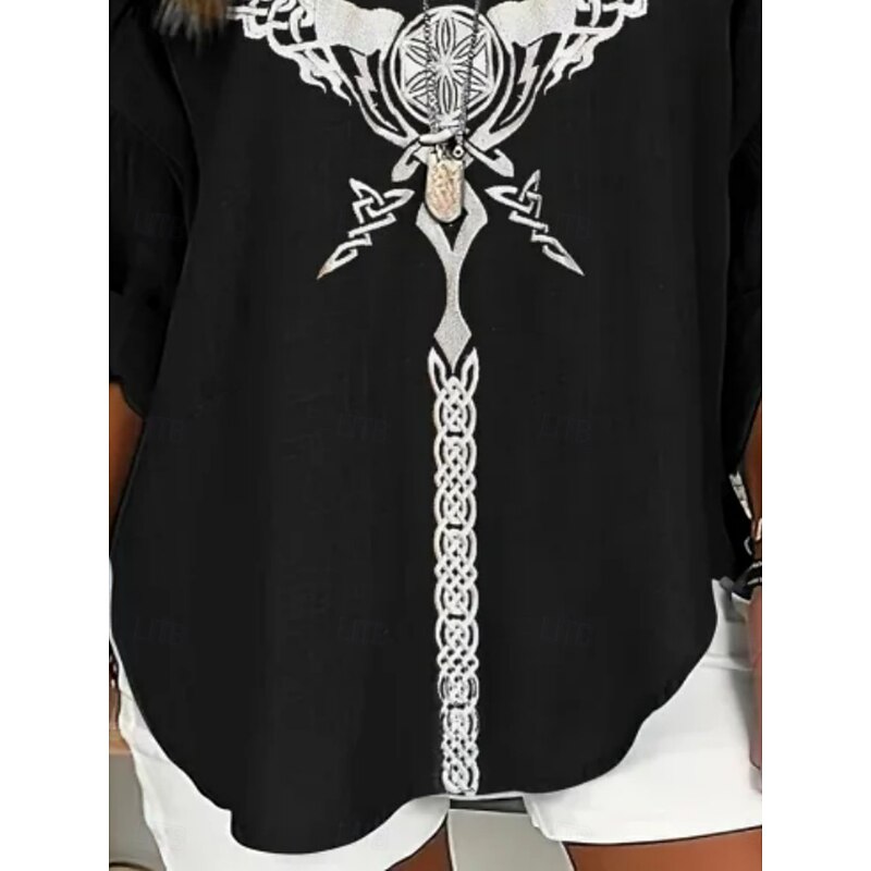 Women's Shirt Floral Daily Retro Vintage Long Sleeve V Neck Regular Tops Daily Holiday Print Black Summer Spring Fall2