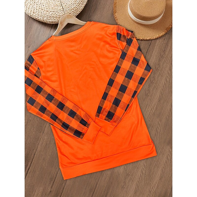 Halloween Women's Pullover Sweatshirt Pumpkin Graphic Letter ashion Casual Long Sleeve Crew Neck Regular Tops Street Dailywear Casual Print Red Purple Orange Fall Winter2