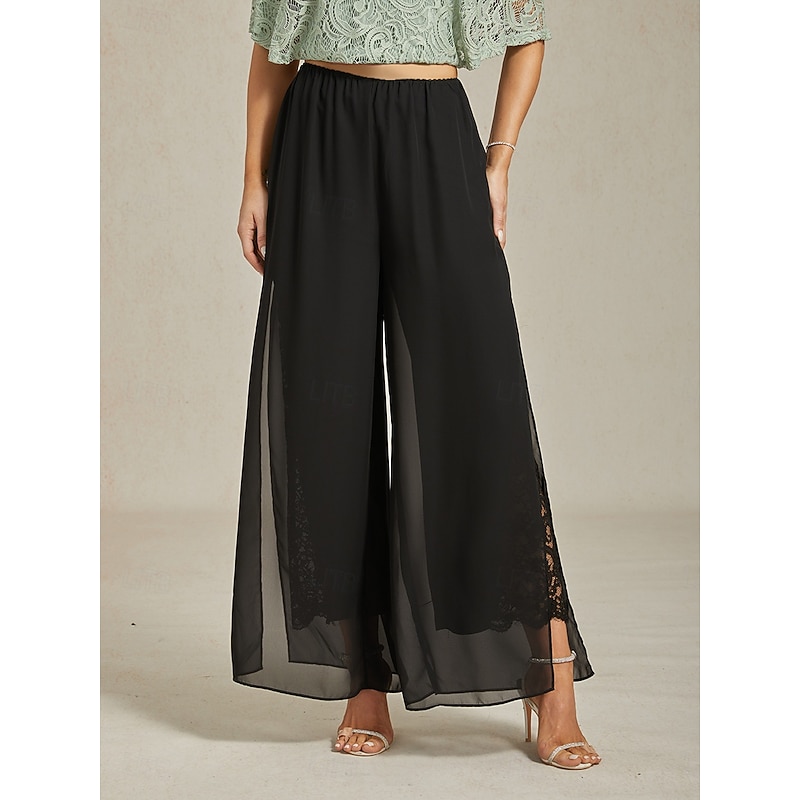 Women's Wide Leg Chinos Elegant Vacation Fashion Full Length High Waist Solid Color Stretchy Wedding Vacation Party & Evening Black Summer Spring Fall Loose Fit3