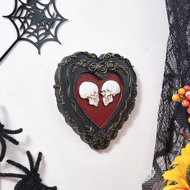 Halloween Decor Resin Heart Skull Wall Hanging, Handmade ABS Resin Love Skull Ornament, Day of the Dead Gothic Home Decoration for Living Room, Study, Store & Halloween Party3