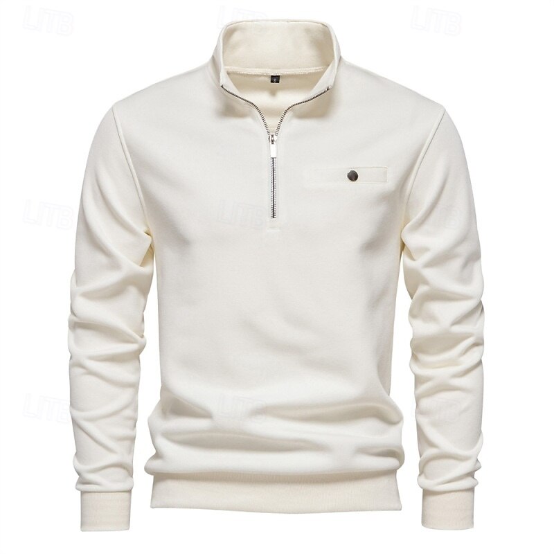 Men's Sweatshirt Pullover Hoodie Sweatshirt Pullover Quarter Zip Sweatshirt Black White Navy Blue Standing Collar Plain Zipper Sports & Outdoor Casual Daily Streetwear Cool Sportswear Spring &  Fall3
