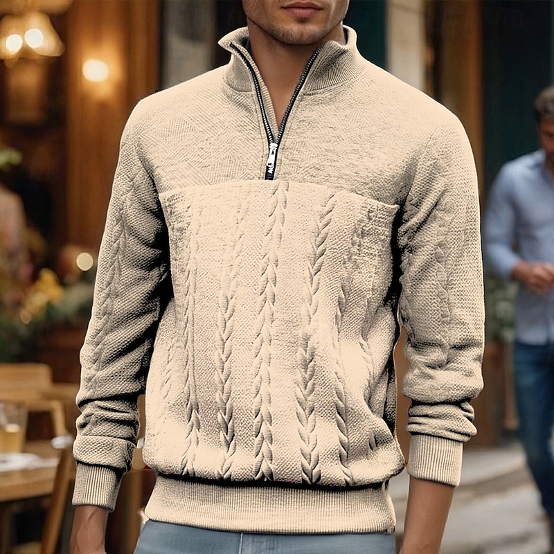Men's Sweatshirt Quarter Zip Sweatshirt Black White Navy Blue Khaki Gray Half Zip Plain Jacquard Sports & Outdoor Daily Holiday Polyester Streetwear Basic Casual Fall Winter Clothing Apparel Hoodies3