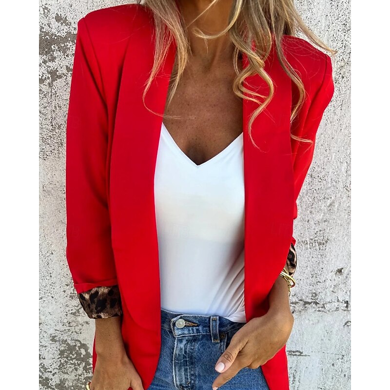 Women's Blazer Comfortable Pocket Fashion Plain Formal Work Open Front Regular Turndown Regular Fit Long Sleeve Outerwear Black Red Fall Winter