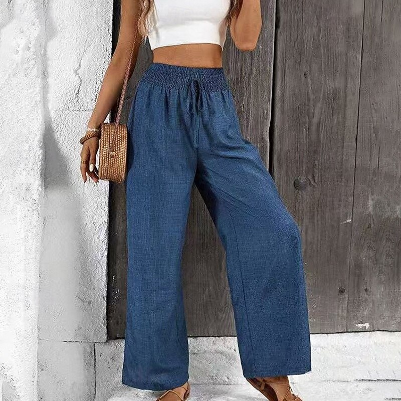 Women's Wide Leg Pants Casual Straight Leg Pants High Waist Athletic Pilates Running Bottoms Solid Color Blue Fall Sports Activewear2