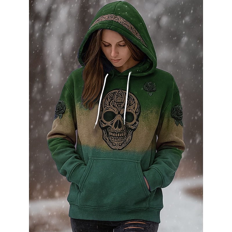 Halloween Women's Pullover Hoodie Sweatshirt Skulls Graphic Casual Long Sleeve Hooded Regular Tops Party Evening Wear Street Dailywear Blue Purple Brown Green Gray Spring Fall Winter4