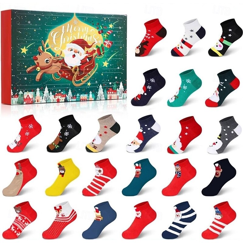Christmas Socks Advent Calendar 2025 Women Adult Kids Xmas Gift Sock Advent Calendar Girls Boys 12 Pairs Christmas Socks
