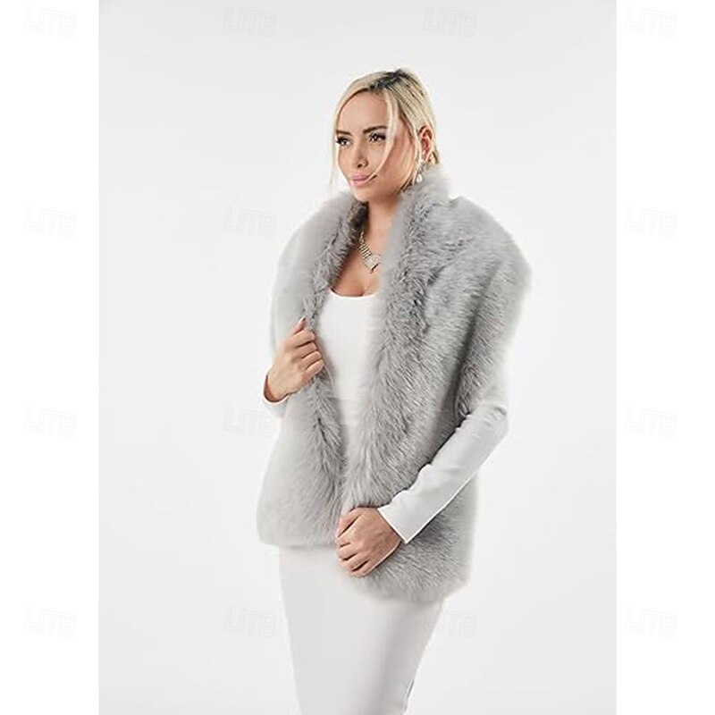Women's Faux Fur Shawl Wraps Cloak Coat Sweater Cape for Evening Party4