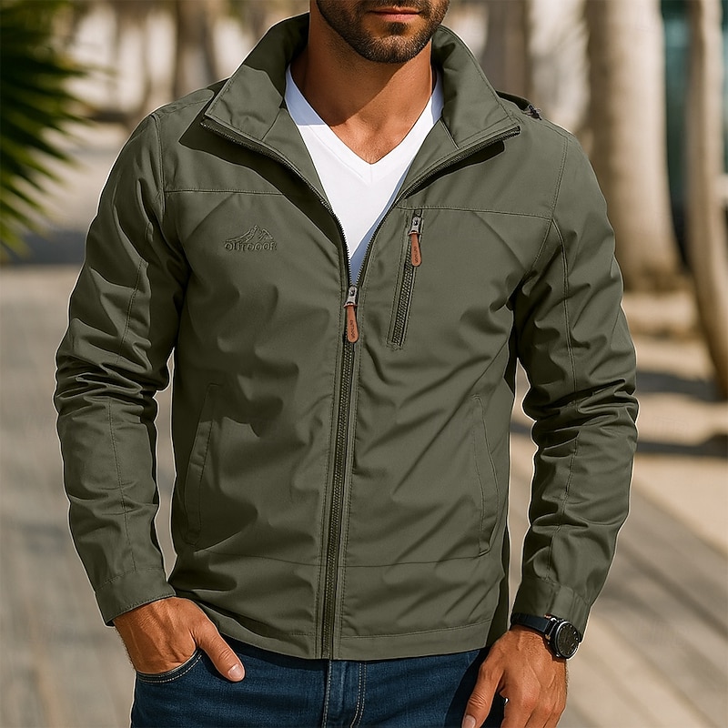 Men's Outdoor Jacket Tactical Jacket Windcheater Jacket Street Casual Waterproof Windproof Pocket Spring Fall Solid Color Casual Turndown Regular Black Navy Blue Khaki Army Green Dark Gray Jacket