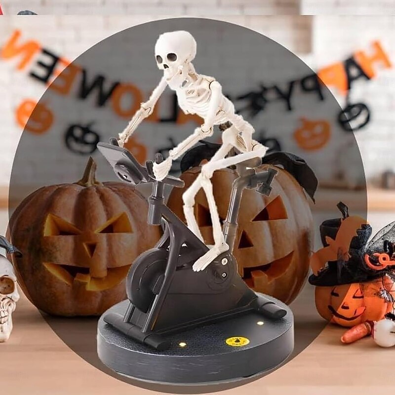 Halloween Animatronics Skeleton,Animatronic Skeleton Riding Bicycle Halloween Decoration,Funny Animatronic Skeleton On Spin Bike,Skeleton Man Holiday Themed Figurines,Skeleton Halloween Decor3