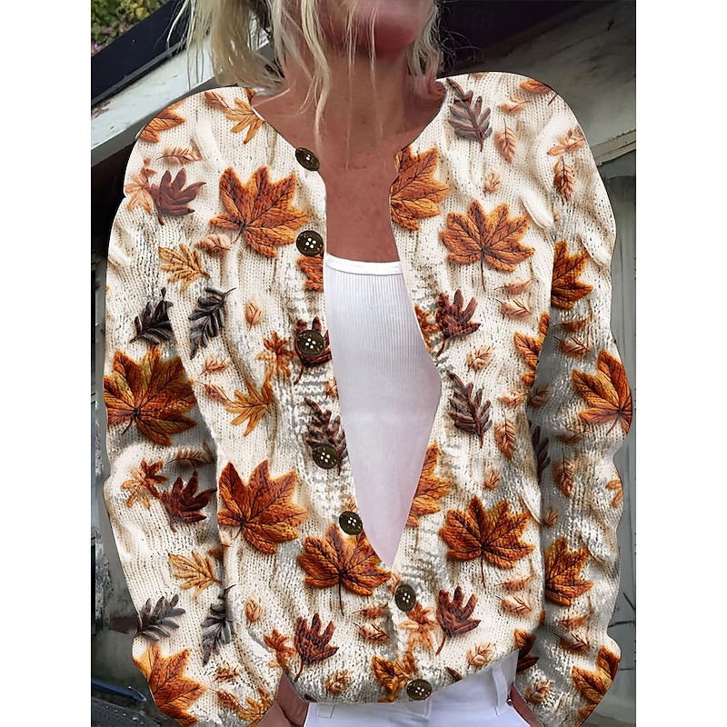 Women's Cardigan Sweater Knitted Ribbed Button Front Round Neck Long Sleeve Lightweight Elegant Vintage Fashion Floral Crew Neck Print Regular Tops Knit Outdoor Daily Weekend Purple Green Fall Winter3