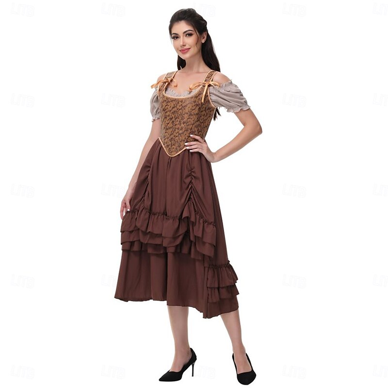 Retro Vintage Medieval Renaissance Dress Corset Bustier Lace up Floral Jacquard Fancy Dress Women's Celtic Fantasy Halloween Carnival Party Casual Daily LARP Adults Corset4
