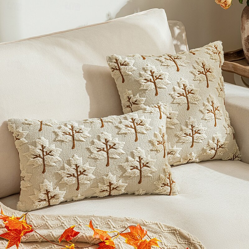 Fall Maple Leaves Pillow Cover, Boho Square Throw Pillowcase with Zipper, Traditional Autumn Home Decor