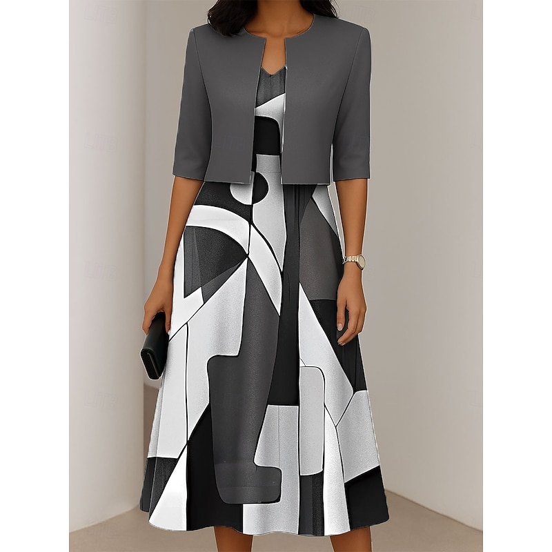 Women's Dress Set A Line Dress Summer Dress Casual Semi Formal Ombre Graphic Print Midi Dress Half Sleeve V Neck Vacation Date Pink Green Gray Spring Fall Regular Fit