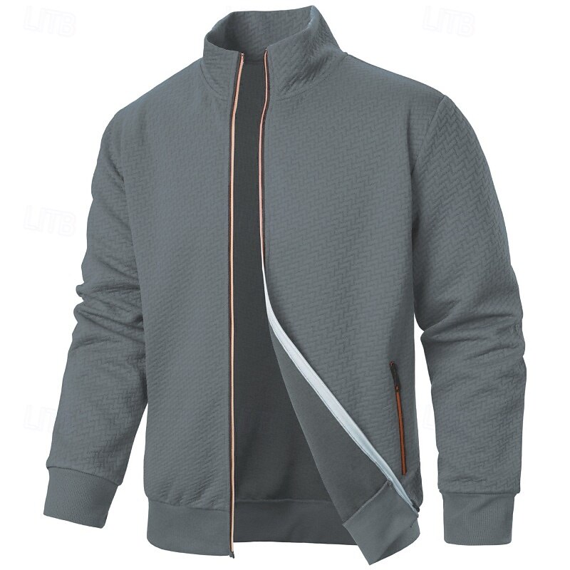 Men's Sweatshirt Full Zip Sweatshirt Wine Red Black Navy Blue Khaki Gray Standing Collar Plain Textured Sports & Outdoor Casual Daily Streetwear Cool Sportswear Spring &  Fall Clothing Apparel Hoodies4